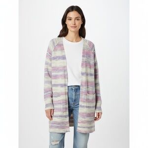 Lucky Brand Cozy Cardigan Womens Size L Striped Open Front Pockets Long Sleeve